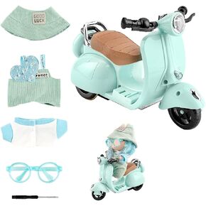 WALLFID 2PCS 17cm Doll Accessories – Stylish Outfit with Hat + Mini Scooter Prop, Cute Motorcycle & Clothes Set for Doll Display, Role Play, Shelf Decor or Party Scene Decoration (Blue)