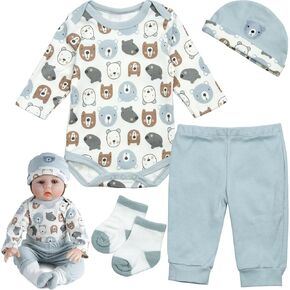 Reborn Baby Dolls Clothes Boy Bear Head 4 Pcs Set for 17-22 Inch Newborn Baby Dolls Boy Clothes Accessories Outfits