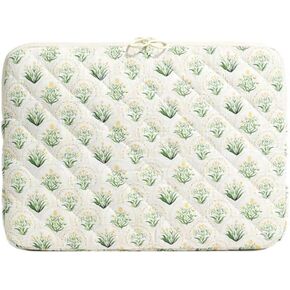 Floral Quilted Y2K Computer Liner Bag Kawaii Tablet Sleeve Cute Laptop Liner Pouch 11-15.6 Inch Puffy Notebook Case (15-15.6 Inch,Flower)