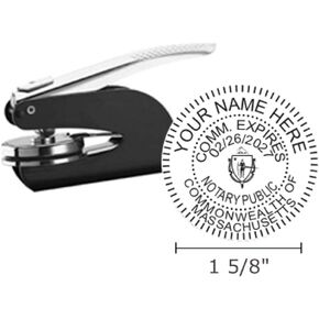 Massachusetts Notary Seal Embosser, Pocket/Hand Model, 1-5/8" Impression, Black