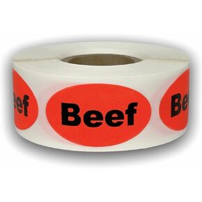 Beef Food Labels Small 1"x1.5" Oval Supermarket Sale Adhesive Stickers 500 PCS