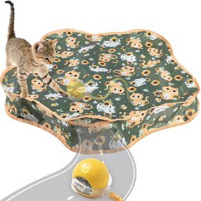 Interactive Cat Toys, Indoor Hide and Seek Toys, Fast Rolling Ball in Play Mat, Interactive Cat Toys for Indoor Cats, Rechargeable Cat Ball Toys