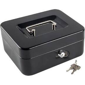 Metal safe Box with Key Lock, Money Tray, Durable Portable Lock Box, Suitable for Home, Office