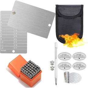 11 in 1 Stainless Steel Bitcoin Crypto Wallet Kit with Metal Stamps, Fireproof Waterproof Bag, Engraving Pen for Digital Cryptocurrency Backups Seed Storage Compatible with BIP39 Hardware