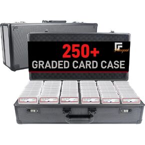 Fangool 6 Row 250+ Graded Card Case Psa Graded Card Storage Box Psa Slab Case for Graded Cards Cases for Sports Cards Storage Sports Card Case (Carbon fiber, Black-white)