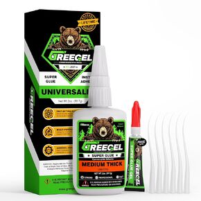 Super Glue Thick, Super Control Cyanoacrylate Adhesive (CA) Instant Glue 1 Oz - Clear Superglue with Extra Gel for Metal, Wood, Rubber, Leather, Mode & Crafts Repair (1 Pack)