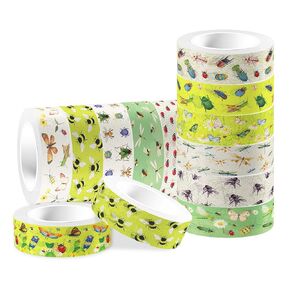 12 Pcs Insect Washi Tapes Set Ladybug Bees Dragonflies Butterflies Flowers Pattern Masking Tape Insect Themed Decorative Tape Insect Printed Decorative for DIY, Planner, Scrapbooking, and Party Decor