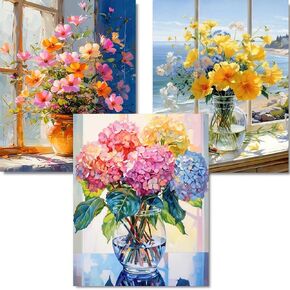 YarnMate 3 Pack Diamond Painting Kits for Adults-Flowers Diamond Art Kits for Adults,5D Diamond Painting Flowers,DIY Full Drill Diamond Painting Flower Gem Art and Crafts 12x16inch