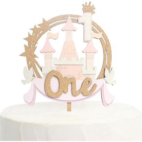 Princess Castle 1st Birthday Cake Topper，Castle Cake Topper For Girl Birthday，Wooden Babys Birthday Castle Cake Topper，Pink Castle Birthday Cake Decor Supplies，Wedding Castle Themed Cake Topper