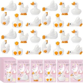 Weysat 30 Sets One Silly Goose 1st Birthday Party Decoration Mini Resin Goose Figurines with Pink Cards Girl Baby Shower Favor for Guest Birthday Decor Party Supplies