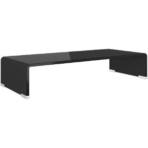 TV Stand/Monitor Riser Tempered Glass Construction, Modern Design for Monitors and TVs, Black