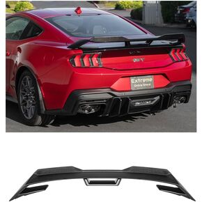 Replacement for 2024-Present Ford Mustang S650 Models | GT Performance Package ABS Plastic - Painted Matte Black Rear Trunk Lid Wing with Carbon Fiber Add-On Wickerbill Spoiler