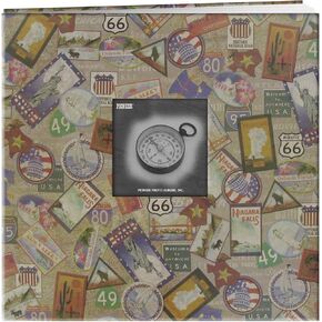 Pioneer 12-Inch by 12-Inch Travel Postbound Album with Photo Window, Travel Stickers
