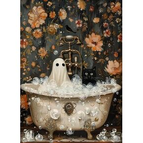 Halloween Ghost Bathtub Diamond Painting Kits for Adults, 5D Diamond Art Kits for Adults Beginners, DIY Full Round Drill Diamond Dot Painting Gem Art Kits for Adult, Home Wall Decor 11.8x15.7 Inch