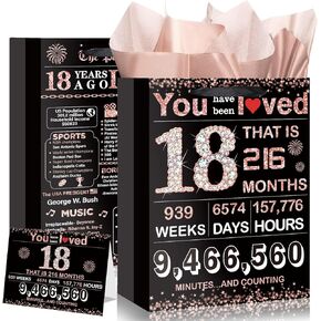 Black Rose Gold 21st Gift Bag 21st Birthday Gift Bag for Girls with Card and Tissue Paper Vintage Happy 21st Birthday Paper Bag for 21 Year Old Bday Anniversary Decorations Party Supplies