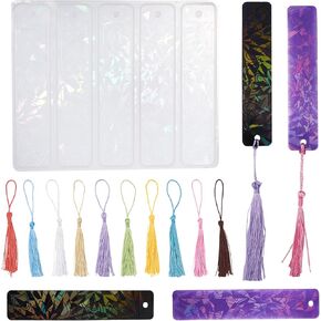 Elecrelive Rectangle Bookmark Mold with Tassel Decorations, Cat Leaf Flower Pattern Bookmark Epoxy Casting Molds for Beginners DIY Crafts