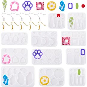 Beadthoven 31Pcs Resin Earrings Molds Kit, Variety Shape Silicone Earring Pendant Resin Molds DIY Jewelry Epoxy Resin Casting Mold with Earring Hooks for Women Dangle Earrings Necklace DIY Craft