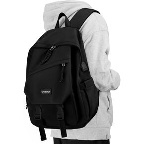 Black School Backpack for Teen Girls: 15.6 Inch College Book Bag with USB Charging Port Anti Theft Student Casual Daypack Middle High School Bag Fashion Travel Back Pack Laptop Backpacks for Women