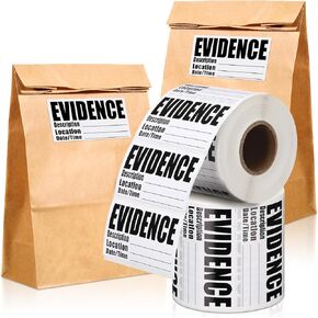 500 Pcs 1.25 * 2.25 Inches Evidence Collection Stickers Adhesive Evidence Labels Stickers Identification Tag for Forensics Investigation Theme Birthday Party