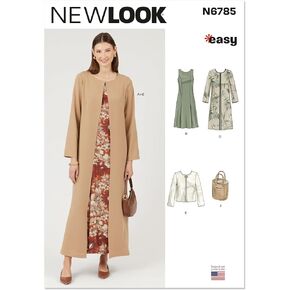 New Look UN6785A Easy to Make Misses' Dress and Coat, Jacket and Bag Sewing Pattern Packet, Design Code N6785, Sizes 10-12-14-16-18-20-22, Multicolor