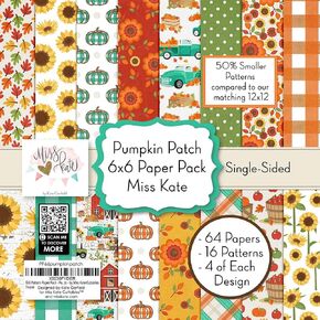6x6 Pattern Paper Pack – Pumpkin Patch - for 7 Scrapbook Premium Specialty Paper Single-Sided 6"x6" Collection Includes 64 Sheets - 50% Smaller Patterns - by Miss Kate Cuttables