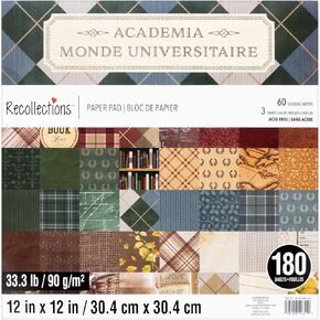 12" x 12" Academia Paper Pad by Recollections - Premium Scrapbook & Crafting Paper for DIY Projects, Card Making, & Decorative Arts, 180 Sheets
