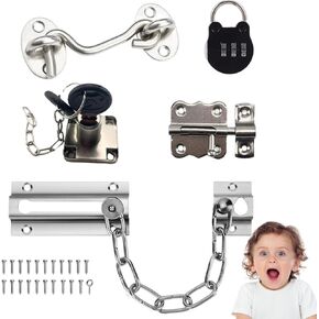5 Pieces Busy Board DIY Accessories for Toddlers - Sensory Board Parts - Latch- Door Chain - Lock with Key -Gate Hook- Montessori l Toys - Early Development Items