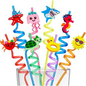 24Pcs Summer Party Favors Reusable Plastic Straws，Summer Pool Beach Party Favors Crazy Silly Straws for Kids Hawaiian Birthday Goodie Bag Stuffers End of Year Student Gifts Bulk Prizes for Kids