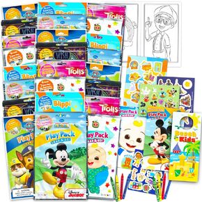 (24 PACK) Grab & Go Play Packs Kids Coloring Books with Coloring Utensils Bulk Party Favor Set for Kids - Superhero, Princess, Cartoon Characters Activity Books for Boys, Girls | Activity Pack Bundle