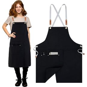 Crossback Pottery Apron Split Leg with Large Pocket Canvas Apron with Adjustable Strap for Art Garden Nail Tech Hairstylist