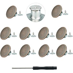 No-Sew Jeans Button Replacement Kit, 10 Sets Metal Snap Tack Buttons with Tools,2025 New Model, Bronze 8#