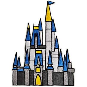 Cute-Patch 5.25" Large Blue Castle Embroidered Iron on Patch sew on Cartoon Applique for Boys Kids