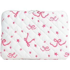 11-15 Inch Cute Puffy Laptop Sleeve Coquette Bow Quilted Laptop Sleeve Aesthetic Carrying Case Computer Bag Accessories (Pink,13 inch)