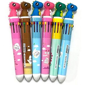 sencoo 6 pack 10-in-1 Multicolor Ballpoint Pen 10 Colors Cute Cartoon Ballpoint Pen Office School Supplies Students Prize Dinosaur Children Gift
