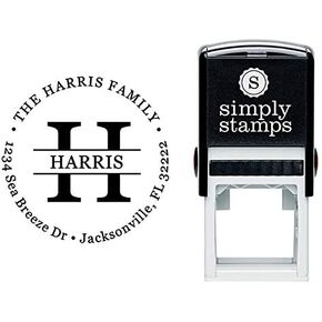 Round Letter Address Stamp With Ink Pad | Custom Monogram Last Name Personalized Self-Inking Stamp | House Warming Gift