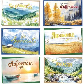 24 Pack Employee Appreciation Cards with Envelopes and Stickers, 6x4in Thank You Cards for Coworkers Recognition, Promotion, Work Anniversary Blank Inside, 6 Boho Designs