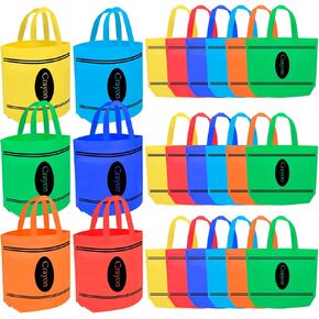 KERINGO 24 PCS Crayon Tote Bags End of Year Gift Bags Bulk Back to School Goodies Decor with Handles Reusable Non Woven for Graduation Party Supplies