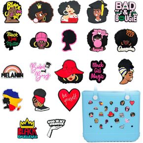 Pink Black Charms for Bogg Bag, Pink Black Women Charm Decoration for Simply Southern Rubber Beach Bag Tote, Lovely Charms Bag Insert Decorative for Handbag Beach Tote Bag (20 Pcs)