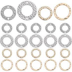 PH PandaHall 40pcs 2 Sizes Linking Rings Jewellery Connectors Glod Plated Circle Pendants Textured Charm Links for Necklace Bracelets Making DIY Crafts Valentines 0.78/1 Inch, Silver/Golden