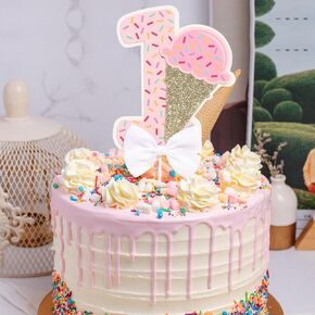 Ice Cream 1st Cake Topper - Sweet One First Birthday Decorations,Ice Cream Sprinkles Birthday Party Cake Topper,Cake Smash First Birthday Photo Prop