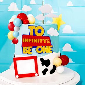 LaVenty To Infinity and To Be One Cake Topper Birthday Decorations Yellow Red Blue Balls Cake Decoration First Birthday Cake Topper for Boy 1st Birthday Party