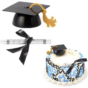 Grad Cap With Tassel Layon Mortarboard Graduation Hat with Paper Diploma CAKE Topper Layon, Size 3 inch (White)