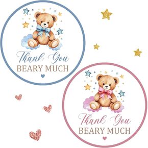 80 Pcs Cute Thank You Stickers Winnie Gender Reveal Stickers for Boy or Girl, Honey Bee Jar Labels for Gender Reveal Parties and Baby Showers