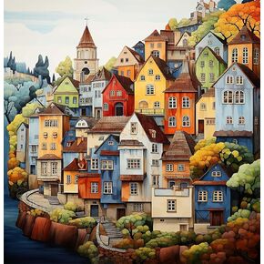 5D Diamond Art Kits for Adults, DIY European Town Diamond Painting Landscape by Number Full Drill, Colorful Houses, Round Diamonds, Mosaic Gems Art for Home Office Wall Decor, 20"x16"