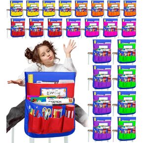 EAONE Chair Pockets for Classrooms Set of 24, 6-Room Seat Pockets Organizer 17 x 20", Back of Chair Storage Bag for Classroom Student School Supplies, with DIY Name Tags, 6 Colors