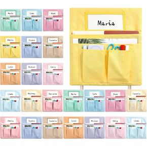 24 Pcs Chair Pockets for Classroom 14 x 13 inch Seat Sacks with Name Tag for Classroom Chairback Pocket Chart K-2 Multi Pockets Chairs Seat Back Organizer for Elementary School Home Supplies(Boho)