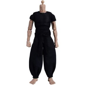 1/12 Scale Male Clothes,Men's Tight Short Sleeves Pant Warrior Combat Suit Sport Clothing for 6inch Action Figure Body (Black Tops+Black Belt+White Pant)