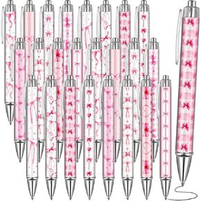 48 Pcs Coquette Pink Bows Ballpoint Pens Retractable 0.5 mm Black Ink Coquette Aesthetic Bow Ribbon Heart Pens for Women School Office Home Stationery Graduation Gifts Party Favor Supplies