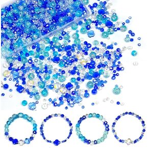 1000Pcs Glass Beads for Jewelry Making Crystal Beads for Bracelet Craft Necklace Earring Making Assorted Color 5 Style/Crackle Round/Briolette Faceted/Bicone/Cube/Four-Leaf Clover / 4 Size