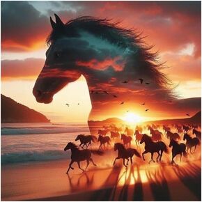 DIADAY Horse Diamond Art Kits for Adults 5D Full Drill Round Gem, Diamond Painting Kits for Beginners, DIY Dots Home Wall Decor Gift 12 x 12 Inches